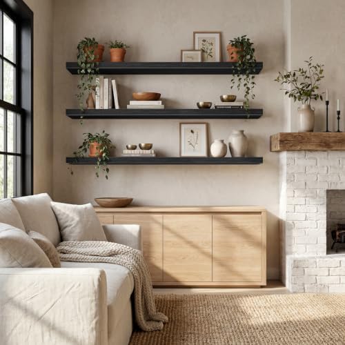 QEEIG 12" Deep Floating Shelves for Wall (Black, Set of 3, 47.2" x 12") - Image 2