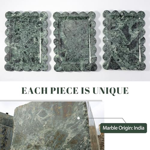 Koville Scalloped Marble Tray, 11"x8" Marble Vanity Tray for Countertop Bathroom Kitchen Dresser, Natural Stone Tray for Jewelry Perfume Home Decor, Decorative Catchall Trays(Green) - Image 4