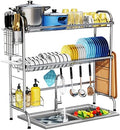 HOWDIA Stainless Steel 2-Tier Over The Sink Dish Drying Rack with Utensil Holder, Large, for Kitchen Counter by HOWDIA