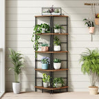 MAHANCRIS 5-Tier Corner Shelf, 52.8" Tall Corner Bookshelf with Metal Frame, Narrow Display Shelf Stand, Industrial Corner Bookcase for Living Room, Bedroom, Home Office, Rustic Brown CSHR5501 - Image 4