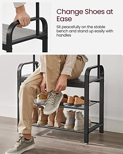 VASAGLE Coat Rack, Hall Tree with Shoe Bench, 4-in-1, 9 Removable Hooks - Image 7