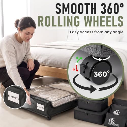 60L Under Bed Storage with Wheels, With 6 Travel Bags, 2-Pack, Dark Gray - Image 6