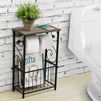 MyGift Toilet Paper Holder Stand with Magazine Rack, Gray Wood Shelf - Image 2