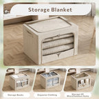 FHSQX 3 Pack Clothes Storage Bins - Foldable Metal Frame Storage Box - Stackable Linen Fabric Container Organizer Set with Carrying Handles and Clear Window (Beige, 19.7x15.7x13inch(66L)) - Image 2
