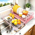 Expandable 2-in-1 Dish Drying Rack with Drainboard (Pink) by Bluocean