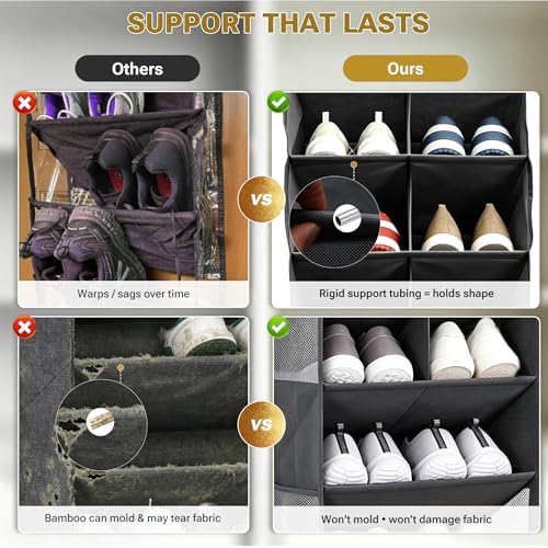 HOMELUX THEORY Hanging Shoe Organizer for Closet, 6-Tier, 120D, Dark Gray - Image 5
