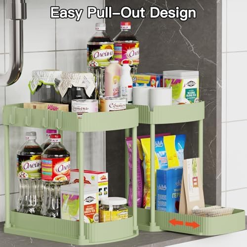 2 Packs Under Sink Pull-Out Storage Organizers, 14.8 Inches, Green - Image 4