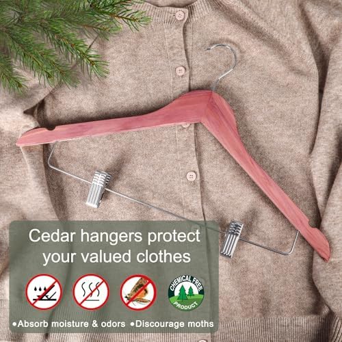 TOPIA HANGER American Red Cedar Wooden Hangers with Adjustable Metal Clips and 360° Swivel Hook, Premium Wood Clothes Hangers 10 Pack for Suit, Pant, Skirt, Jeans, Coat, Jacket-CT28C - Image 2
