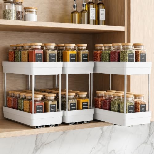 Pull Out Spice Rack, 3 Pack 2-Tier Cabinet Organizer, White by Unknown