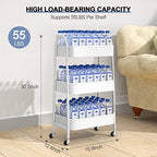 EAGMAK 3 Tier Utility Rolling Cart, Metal Storage Cart with Handle and Lockable Wheels, Multifunctional Storage Organizer Trolley with Mesh Baskets for Kitchen, Living Room, Office, Garage (White) - Image 6