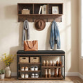 VEVOR Coat Rack with Shoe Bench, 3-in-1 Shoe Coat Rack Combo Set with Hooks and Bookshelf, Steel Frame Hall Tree Entrance Storage Organizer Holder for Entry, Bedroom, Closet, Office, Rustic Brown by VEVOR
