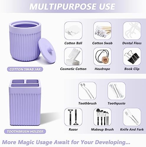 XLHOMO Resin Light Purple Bathroom Accessories Set 5 Pcs, Lotion Soap Dispenser, Toothbrush Holder, Bathroom Tumbler, Qtip Holder and Vanity Tray, Bathroom Countertop Organizer Set for Home Apartment - Image 4