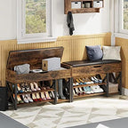 Shoe Bench, Lift Top Shoe Storage Bench, Adjustable Shelf Entryway Bench, Metal and Wood Shoe Rack Organizer with Cushion for Entry, Bedroom, Closet, Living Room, Hallway (Brown, 35.5“W) - Image 7