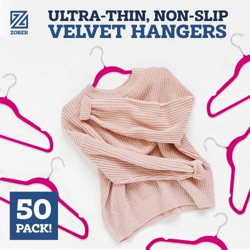 Zober Velvet Hangers 50 Pack - Heavy Duty Pink Hangers for Coats, Pants & Dress Clothes - Non Slip Clothes Hanger Set - Space Saving Felt Hangers for Clothing - Image 2