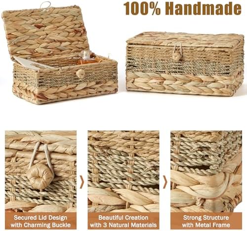 2PCS Wicker Storage Baskets with Lids Decorative Rattan Boxes - Image 3