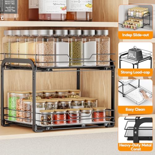 Pull Out Spice Rack Organizer for Cabinet, Height Adjustable Spice Organization for Cabinet, Metal Slide Out Spice Racks Heavy Duty Vertical Spice Rack for Cabinet, 11.5W" X 10.5"D X 9"H, 2 Tier - Image 4