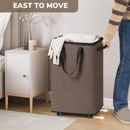 Goodpick 75L Collapsible Laundry Baskets with Removable Wash Bag and Wheels - Image 3
