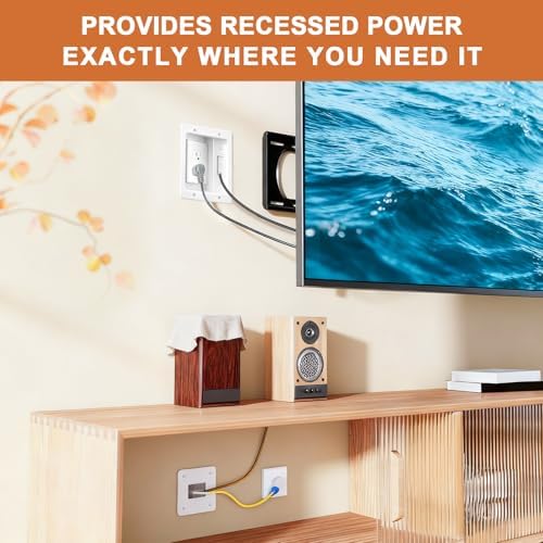 in Wall Cable Management Kit with Recessed Tv Outlet Box-Two-Hole Socket, 9ft Cord,Tv Cable Hider Wall Kit Hider Box Fits All Plugs, Easy, Safe Cable Management - Image 4