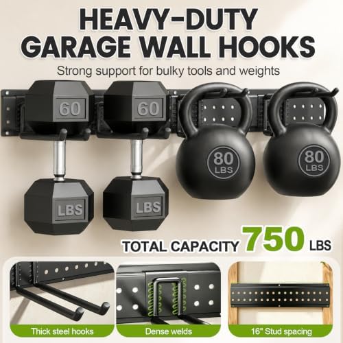Garage Tool Organizer Wall Mount, 99 Inch Heavy Duty Garage Organization System with 18 Adjustable Hooks, Garden Tool Storage Rack for Garage, Yard & Shed, Holds Up to 750 lbs - Image 3