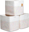 NaturalCozy 13x15x13 Kallax Storage Cubes Bins, 3 Pack | Cotton Rope Cube Storage Bin Woven Baskets for Organizing | Kallax Insert Storage Baskets for Shelves Organizer, Kids Toy, Closet Baby Nursery by NaturalCozy
