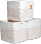 NaturalCozy 13x15x13 Kallax Storage Cubes Bins, 3 Pack | Cotton Rope Cube Storage Bin Woven Baskets for Organizing | Kallax Insert Storage Baskets for Shelves Organizer, Kids Toy, Closet Baby Nursery by NaturalCozy