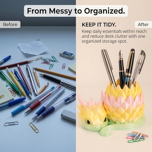 3D Printed Dragon Pencil Holder for Desk, Removable Dragon Egg Pen Holder, Cute Pencil Cup Desk Organizer for Pens, Pencils, Paper Clips, Makeup Brushes, Fantasy Desk Decor Gift for Kids - Image 4