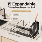 MUDEELA Expandable Cutting Board Organizer Pot Lids Rack 15 Dividers 2-Pack - Image 2