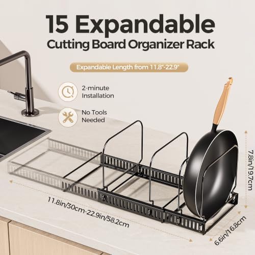 MUDEELA Expandable Cutting Board Organizer Pot Lids Rack 15 Dividers 2-Pack - Image 2