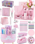 Pink Desk Accessories and Organizers with Desk Organizer and 360°Rotating Pen Holder stapler Pen and a Lot of Office Pink Office Supplies Beautifully Presented in a Gift Box by Vamrak