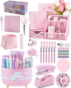 Pink Desk Accessories and Organizers with Desk Organizer and 360°Rotating Pen Holder stapler Pen and a Lot of Office Pink Office Supplies Beautifully Presented in a Gift Box by Vamrak