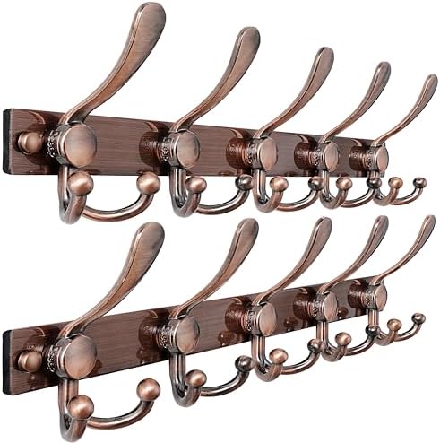 Dseap Coat Rack Wall Mount, Heavy Duty 12-Gauge Base vs Flimsy 1mm, Double-Thick Solid Anti-Snap Hooks, 16” Stud-Mount,Stainless Steel Hanger for Clothes Hat Entryway Closet, Antique Copper,Pack of 2 by Dseap