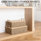 Woven Seagrass Wicker Storage Basket Set of 2 with Wooden Lids - Image 2