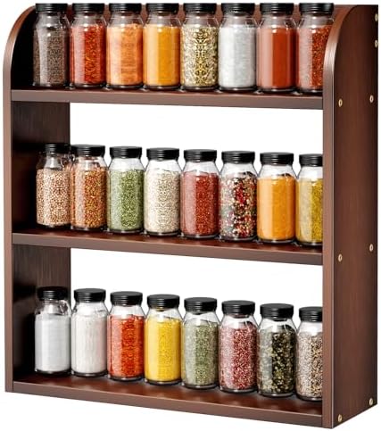 ROMGUAR CRAFT 3 Tier Bamboo Spice Rack, Countertop or Wall Mounting, Brown by ROMGUAR+CRAFT