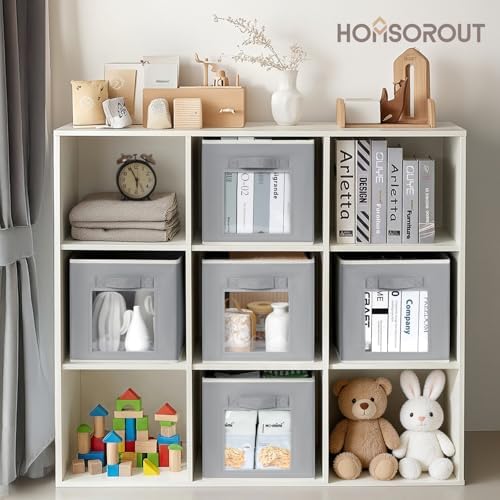 Homsorout Bins for Closet Organization - Cubby Storage Organizer with Window, Closet Baskets for Shelves, Folding Cubes for Storage, Storage Bins for Home, 11inch, Set of 8, Grey - Image 3