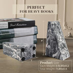 Koville Marble Bookends for Shelves, Large Bookends for Heavy Books, Natural Stone Book Stopper for Books CD Movies, Aesthetic Decorative Book Ends (Grey) - Image 2