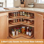 Leinuosen 3 Pcs 28 Inch Banded Pine Wood Full Kidney Shaped Lazy Susan for Corner Base Cabinets with Steel Swivel Bearing for Kitchen Turntables Pantry Spice Can Storage, Not Include Metal Rod - Image 6