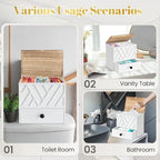 Tampon Holder for Bathroom Decor, Feminine Product Organizer with Lid and Drawer, Shark Week Tampon Storage, Wood Pad and Tampon Organizer for Toilet Organizer, Bathroom Accessories Box for Girl Stuff - Image 5
