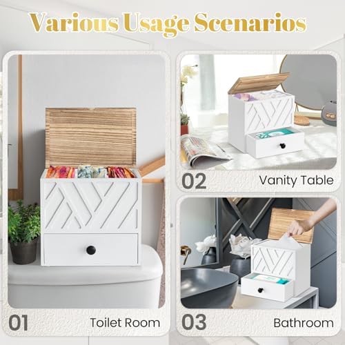 Tampon Holder for Bathroom Decor, Feminine Product Organizer with Lid and Drawer, Shark Week Tampon Storage, Wood Pad and Tampon Organizer for Toilet Organizer, Bathroom Accessories Box for Girl Stuff - Image 5