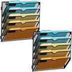 SUPEASY 5 Tier Wall File Organizer, Hanging Wall Mounted Mail Organizer with Label Slots, Metal Mesh File Holder Magazine Rack for Office, Home, School or Classroom, Black, 2Pack by SUPEASY