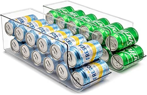 Sorbus Can Dispenser for Refrigerator - 12 Can Fridge organizer Rotation System Rack - Clear Soda Can Organizer for Refrigerator, Freezer & Pantry - Great for Kitchen Organization & Storage (2-Pack) by Sorbus