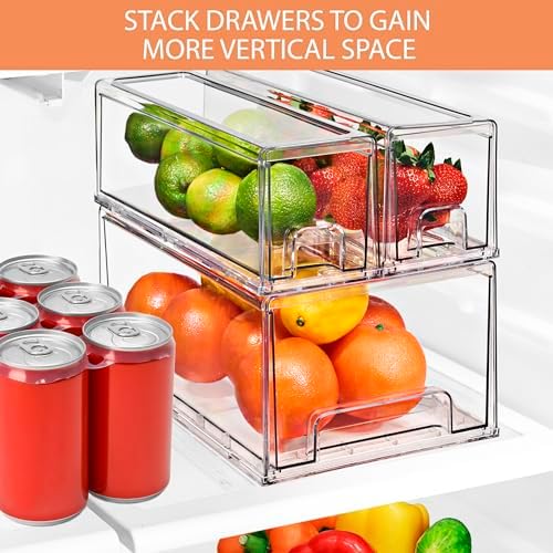 Sorbus Fridge Drawers - Clear Stackable Pull Out Refrigerator Organizer Bins - Food Storage Containers for Kitchen, Freezer, Vanity & Fridge (3 Pack | 1 Large, 2 Small Stackable Drawer Bins) - Image 7