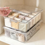 Socks Bra Underwear Drawer Organizer for Closet, 2 PCS Plastic Storage Box with 15 Removable Compartments and Lid, Clear Dresser Drawer Organizer Storage Container with Dividers for Sock Ties Belts by Unknown