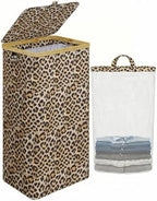 IEGrow Laundry Hamper with Lid,110L Laundry Basket with Bag,Leopard Print by iEGrow