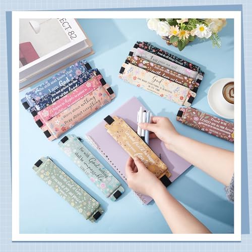 12 Pcs Elastic Pen Holder Notebook, PU Leather,Floral Scripture - Image 4