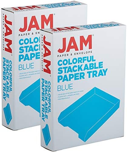 JAM PAPER Stackable Paper Trays - Blue - Desktop Document, Letter, & File Organizer Tray - 2/Pack - Image 5