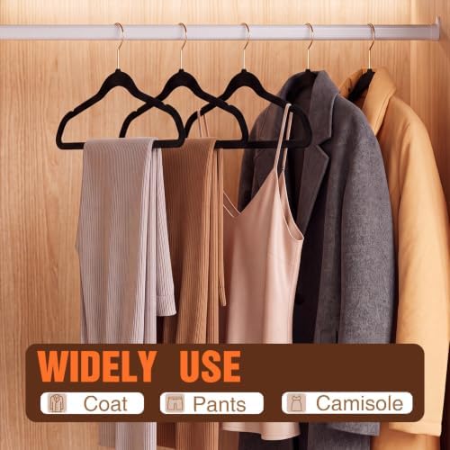 Flottian 60 Pack Black Velvet Hangers Non Slip,Felt Hangers with Gold Hook - Image 6