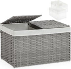 SETVSON Storage Basket with Lid, PE Rattan Woven Storage Bin, Gray by SETVSON