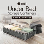 Reli. 90L Under Bed Storage with Clear Window, 8 Pack | Closet Storage Bins - Image 2