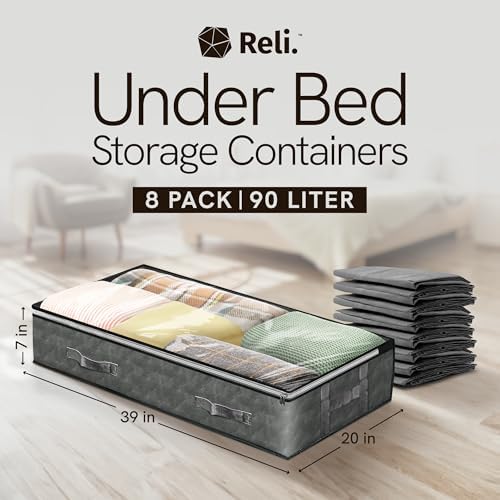 Reli. 90L Under Bed Storage with Clear Window, 8 Pack | Closet Storage Bins - Image 2