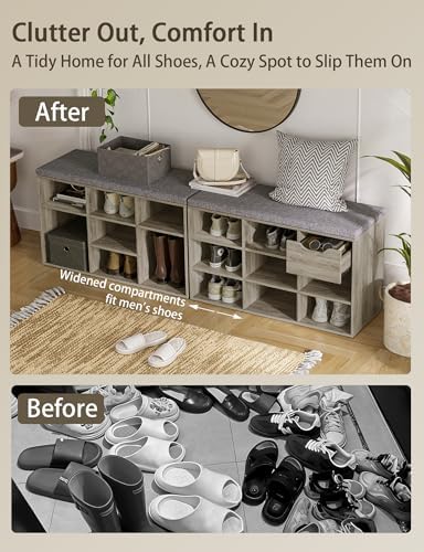 DINZI LVJ Shoe Storage Bench with Cushion, 31.5" Cubby Shoe Rack, 9 Cubbies - Image 6
